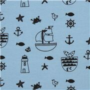 Nautical Sailor Boats and Fishes Stretch