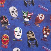Tela azul algod&oacute;n con m&aacute;scaras luchadorable oficial Retazo