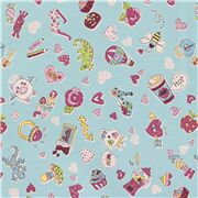 tessuto blu giappone ragazze cuori amore cioccolato teschi tela cotone