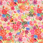 tessuto giapponese colori brillanti fiori foglie verdi in cotone