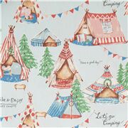 Campingzelte auf hellblauem Oxford-Baumwollstoff