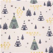 Tissu en coton cr&egrave;me tentes coniques stylis&eacute;es sapins arbres
