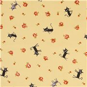 Tissu CocoLand cr&egrave;me avec des chats et des roses, import&eacute; du Japon