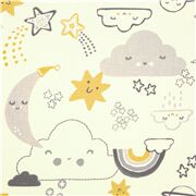 s&uuml;&szlig;e Wolken Sterne und Regenb&ouml;gen auf cremefarbenem Baumwollstoff USA