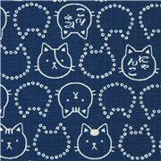 tessuto blu scuro Dobby gatti facce