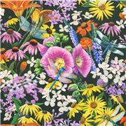 tessuto libellule fiori cotone echinacea margherite