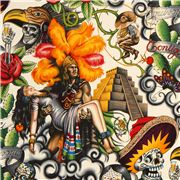 Bright Folklorico Contigo Aztec Couple Sugar Skulls