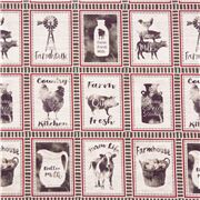 tessuto grigio ecru cotone fattoria animali brocche cesti