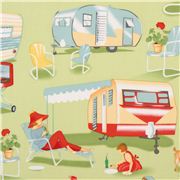 Tessuto retr&ograve; verde chiaro tema camping, USA