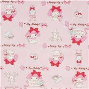light pink laminate fabric with My Melody and small strawberries