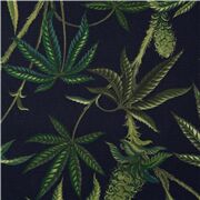 Tissu Oxford lourd bleu marine avec des feuilles