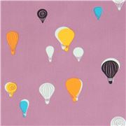 Tissu en coton violet avec des montgolfi&egrave;res