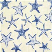 tessuto bianco panna cotone stelle marine blu animali oceano