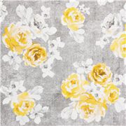 Tissu en coton gris clair avec des bouquets de fleurs jaunes