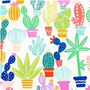 Tissu blanc catcus color&eacute;s dans des pots fun pop art lumineux