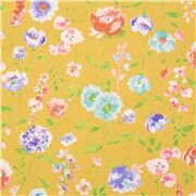 tessuto giallo fiori piccoli grandi blu rossi rosa foglie stile acquerello